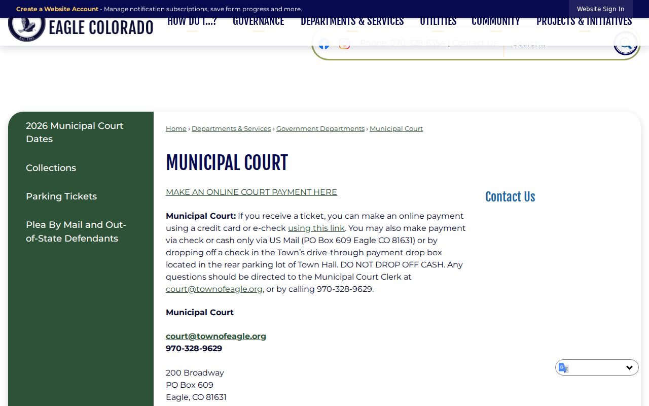 Eagle County Clerk of Court records Town of Eagle municipal court page