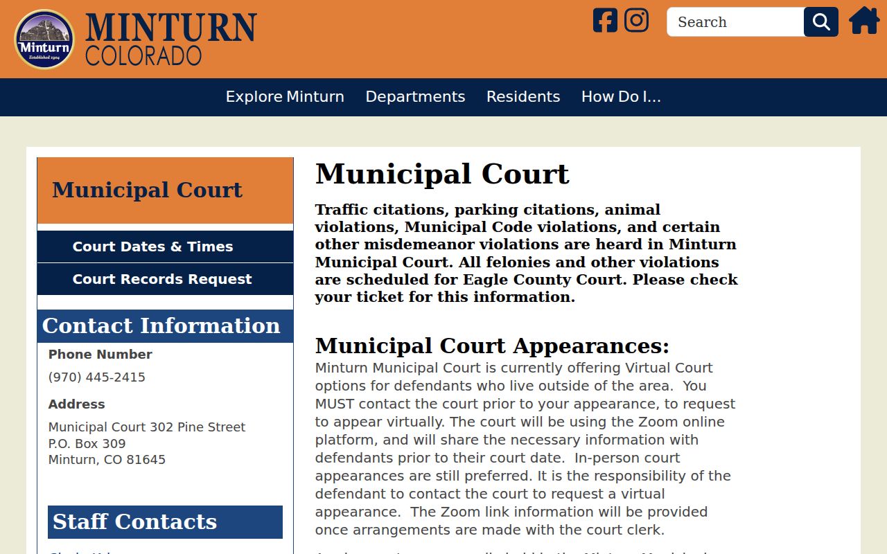 Eagle County Clerk of Court records Minturn municipal court page