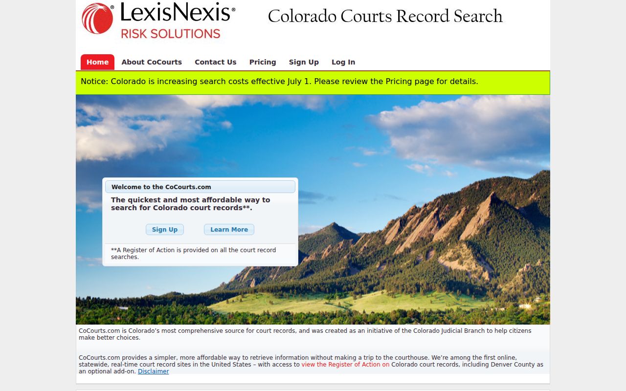 Eagle County court records CoCourts register of actions search