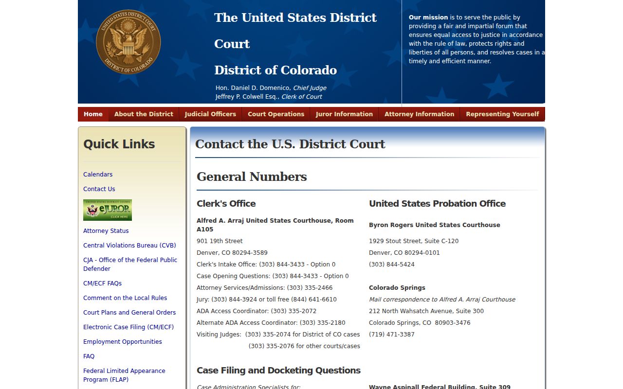 Eagle County District Court records federal district court contact distinction