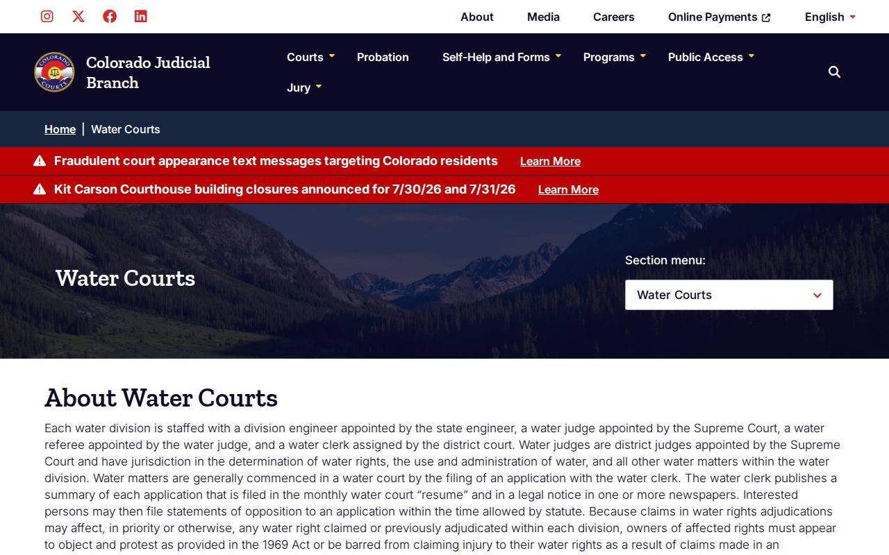Eagle County District Court records Colorado water courts overview