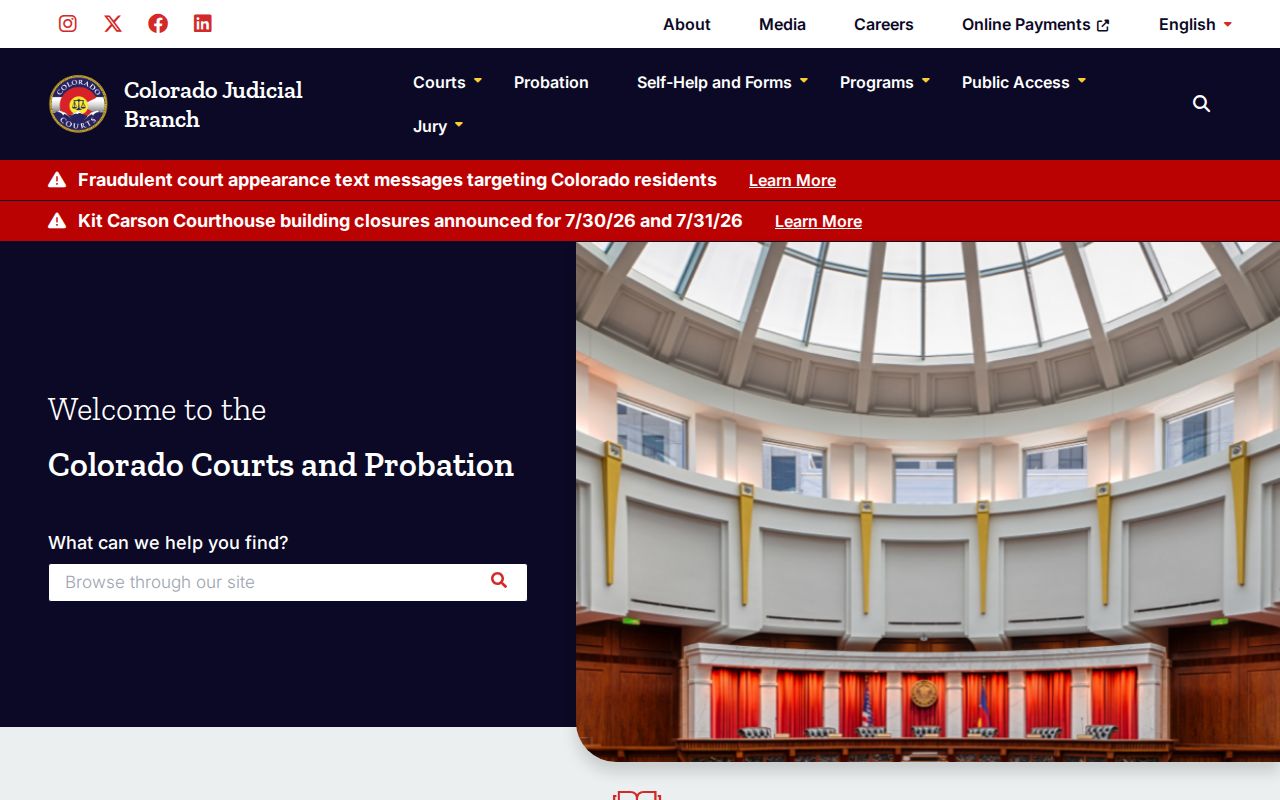 Eagle County court records on the Colorado Judicial Branch homepage