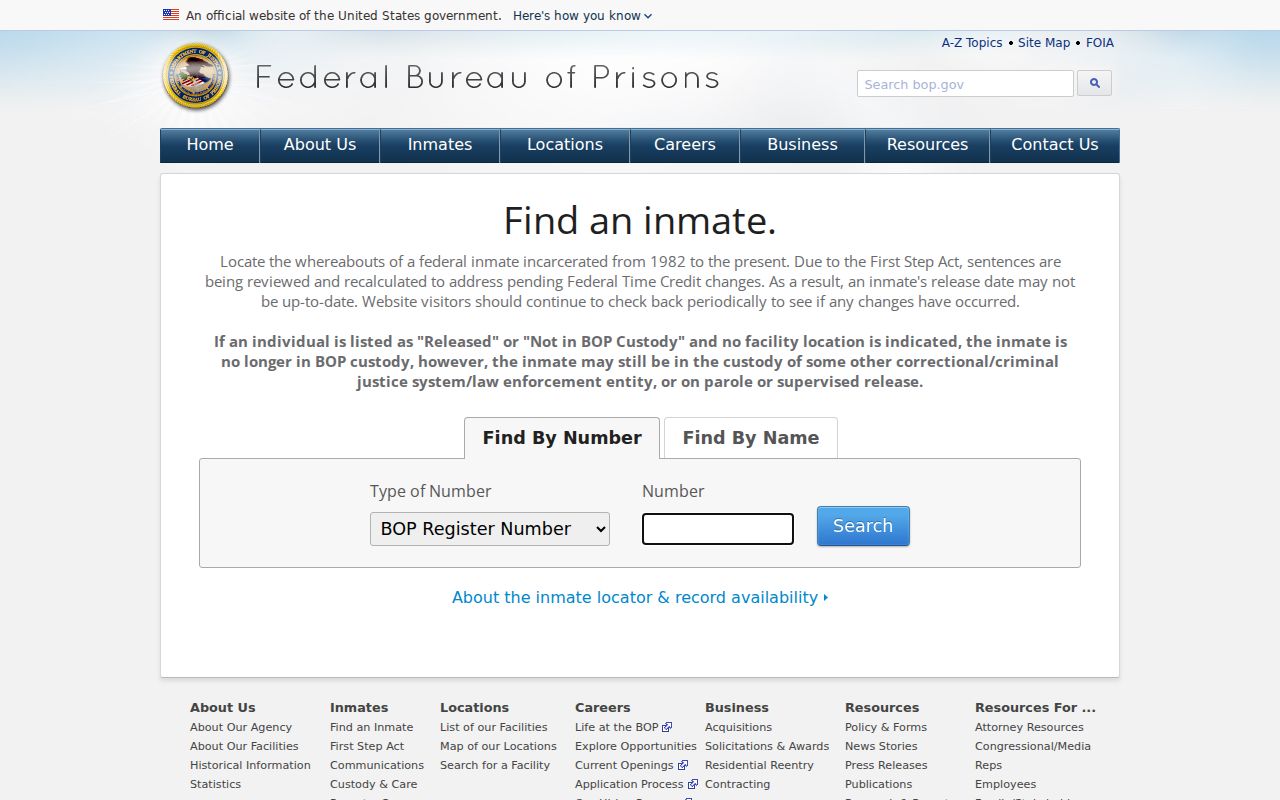 Eagle County inmate search federal BOP inmate locator