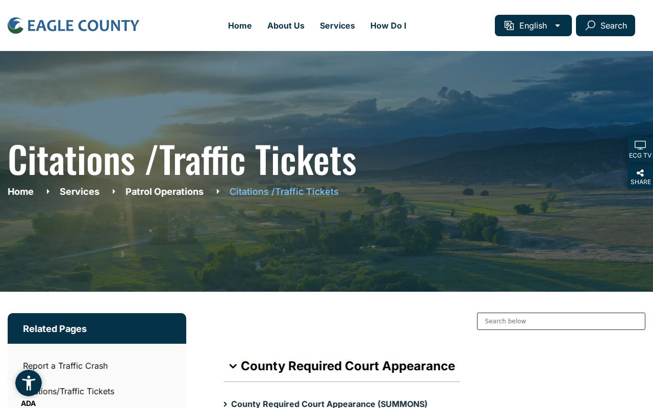 Eagle County traffic court records sheriff citation page