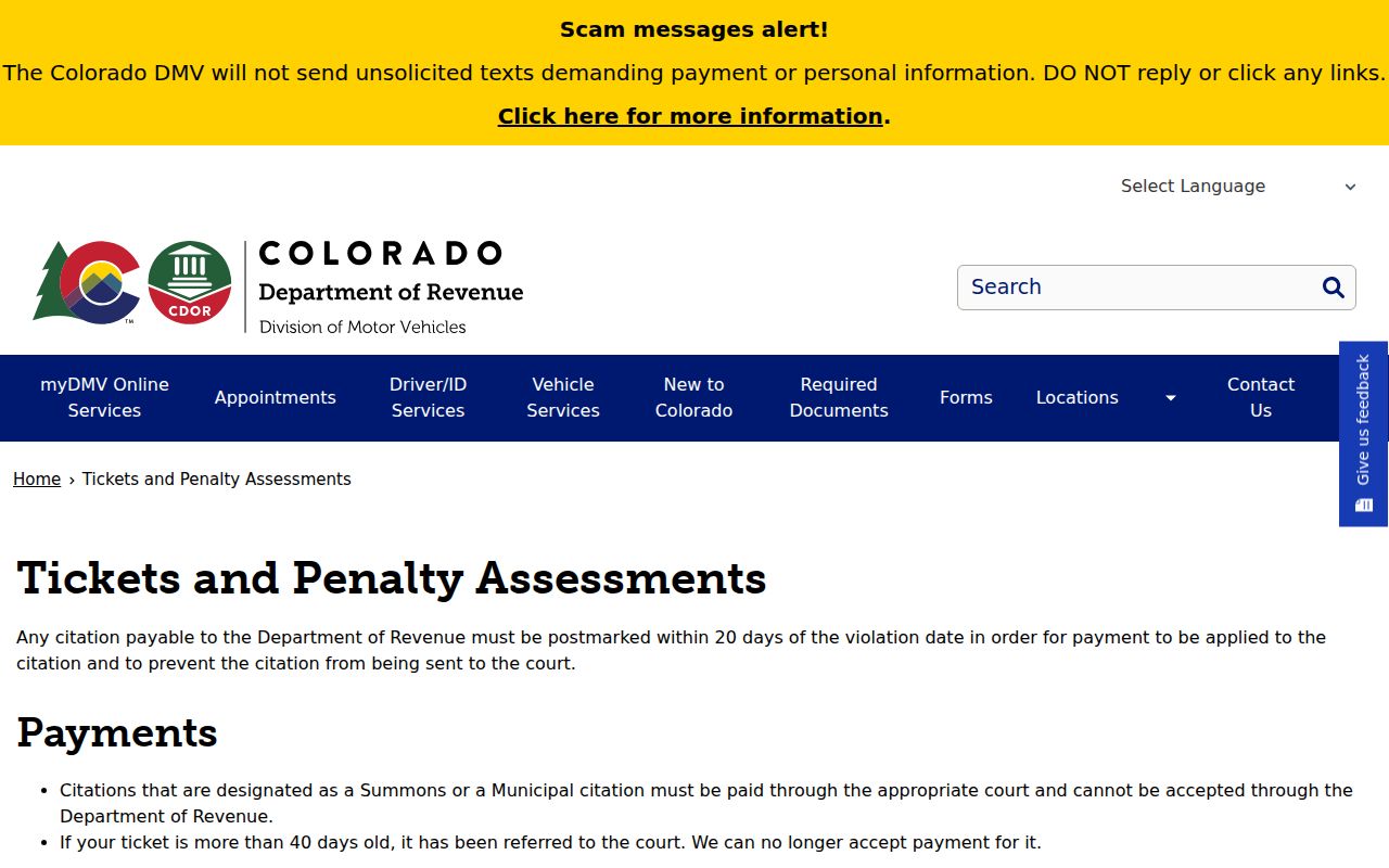 Eagle County traffic court records Colorado DMV tickets and penalty assessments