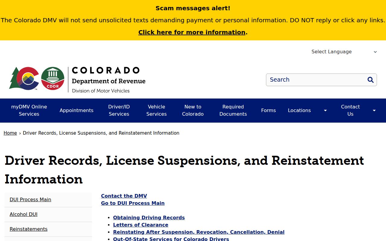 Eagle County traffic court records DMV suspensions and reinstatements
