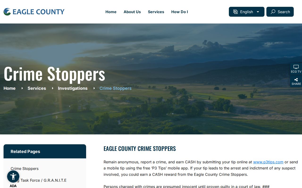 Eagle County warrant records Crime Stoppers tip page