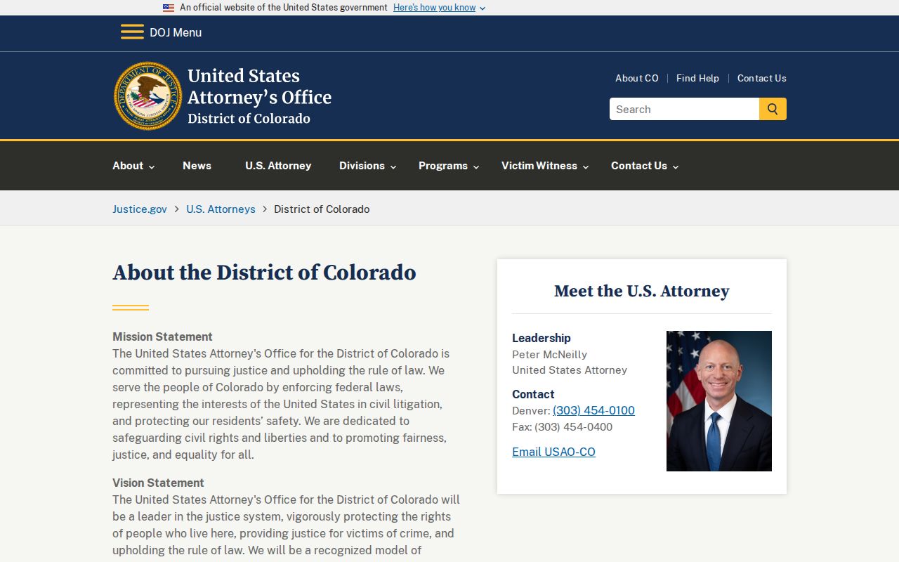 Eagle County warrant records U.S. Attorney Colorado source